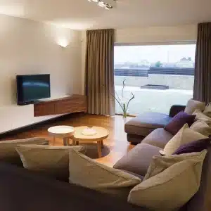 living room with motorised curtains.webp